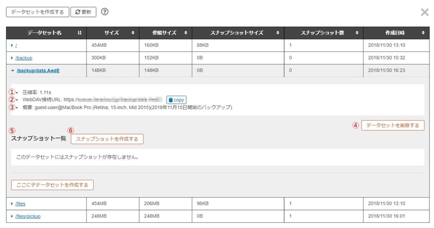 データセット情報を表示している画面