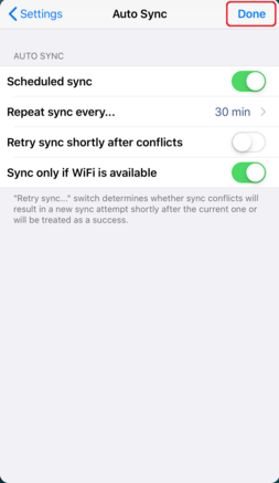 自動同期の詳細を設定