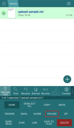 アイテムを選択して「UPLOAD」をタップ